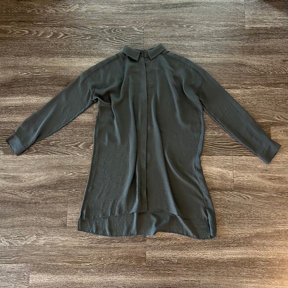 EUC COS Long Oversized Shirt Tunic Charcoal Gray Size 2 Minimalist High-Low Top - Picture 3 of 16